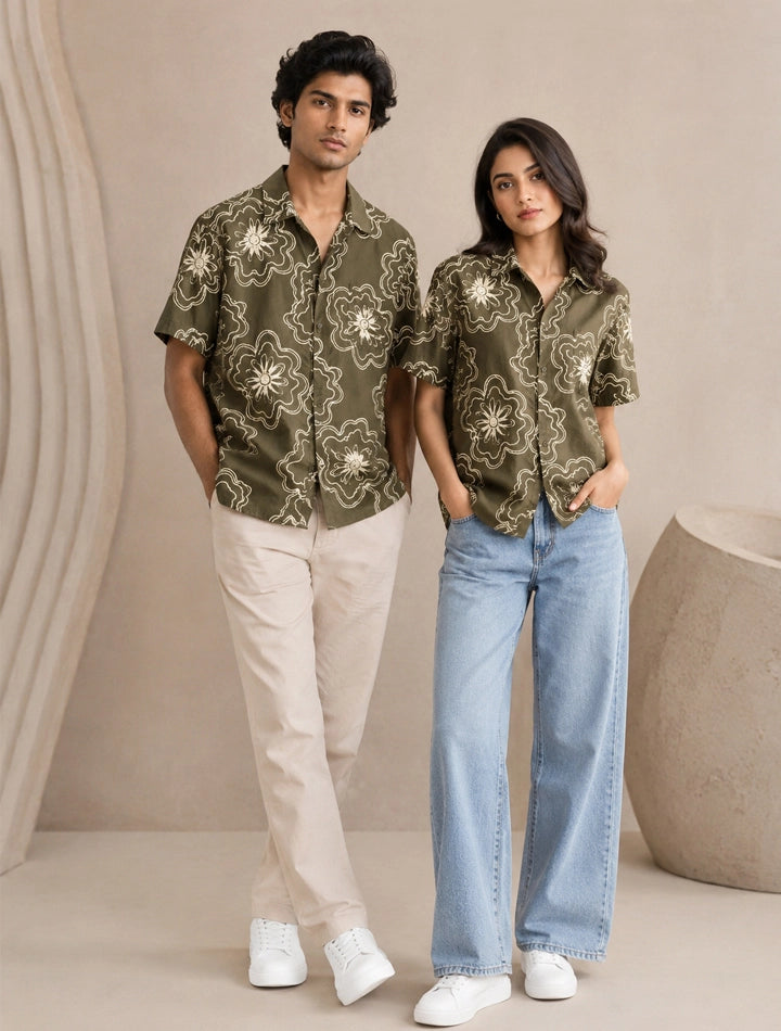 Outline Flower Unisex Half Sleeves Shirts - XPST
