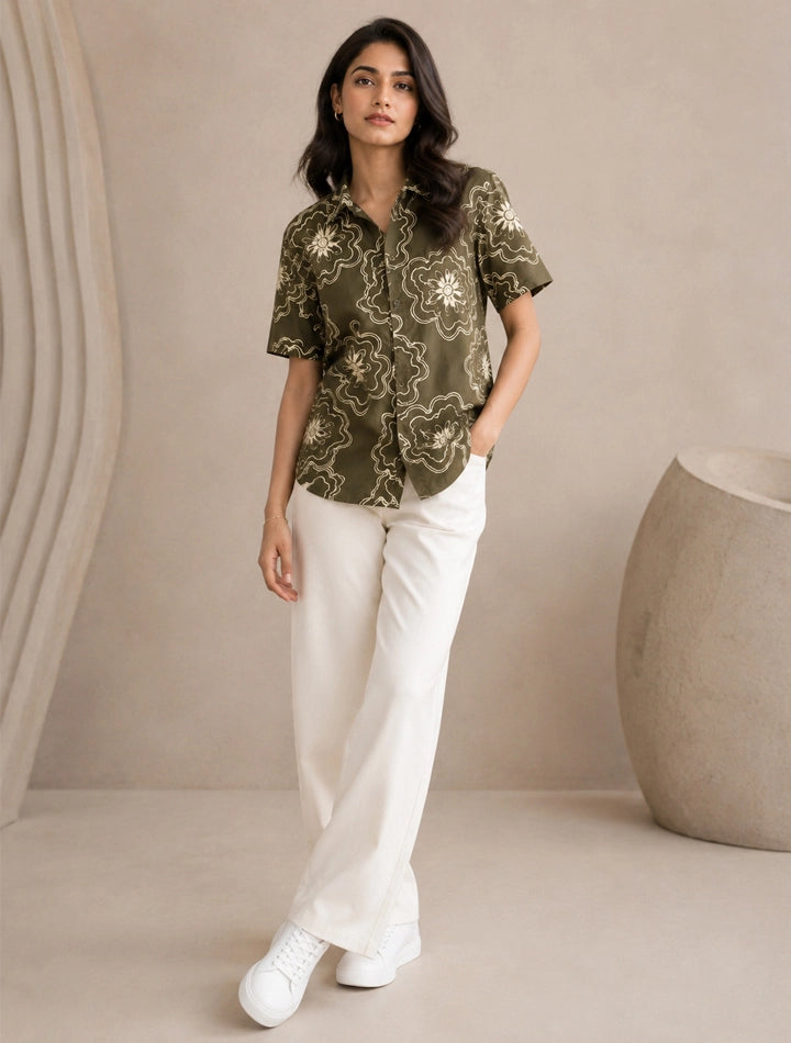 Outline Flower Unisex Half Sleeves Shirts - XPST