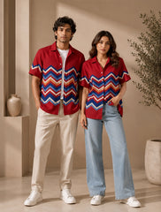Red Zigzag Unisex Half Sleeves Shirts - XPST