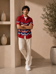 Red Zigzag Unisex Half Sleeves Shirts - XPST