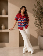 Red Zigzag Unisex Half Sleeves Shirts - XPST