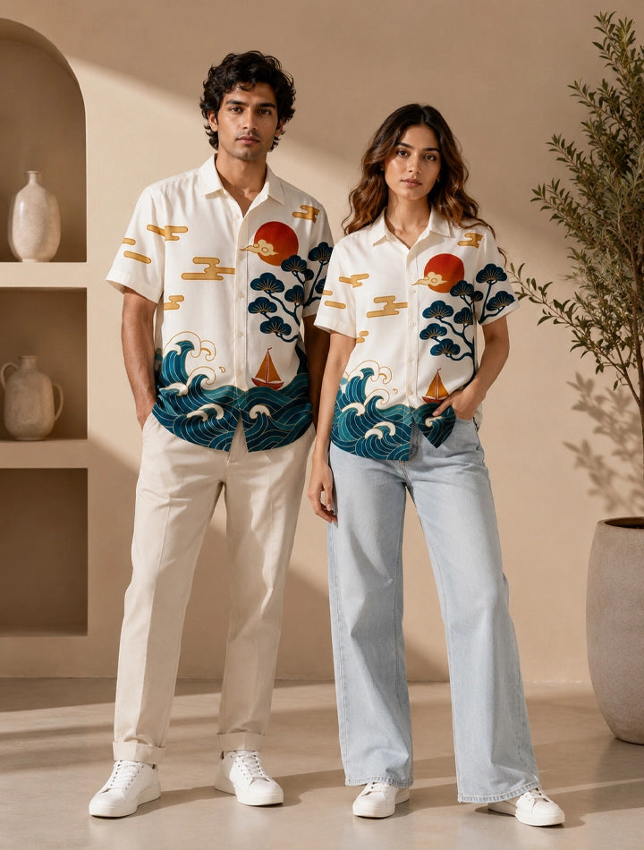 Sea View Printed Unisex Half Sleeves Shirts - XPST