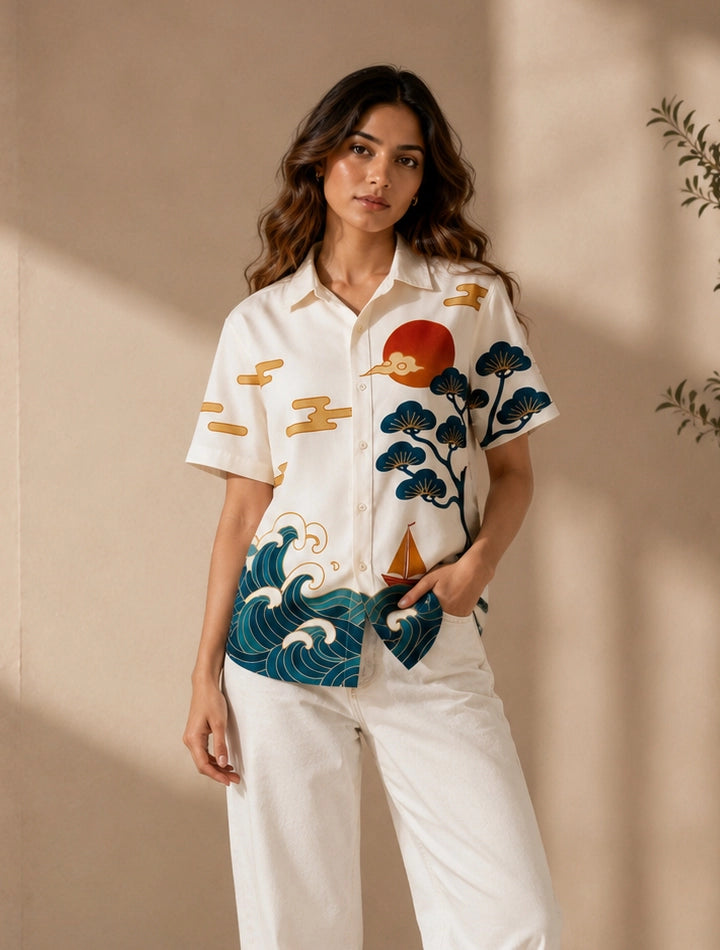 Sea View Printed Unisex Half Sleeves Shirts - XPST