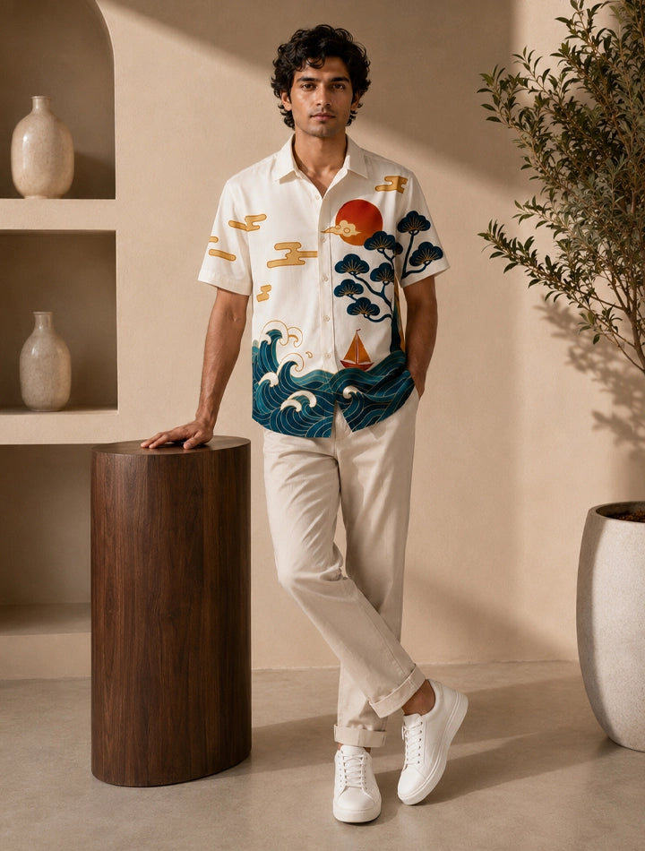 Sea View Printed Unisex Half Sleeves Shirts - XPST