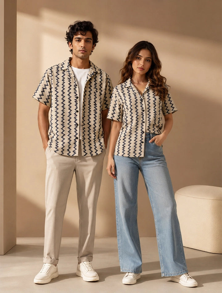 Vertical Zigzag Unisex Half Sleeves Shirts - XPST