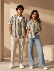 Vertical Zigzag Unisex Half Sleeves Shirts - XPST