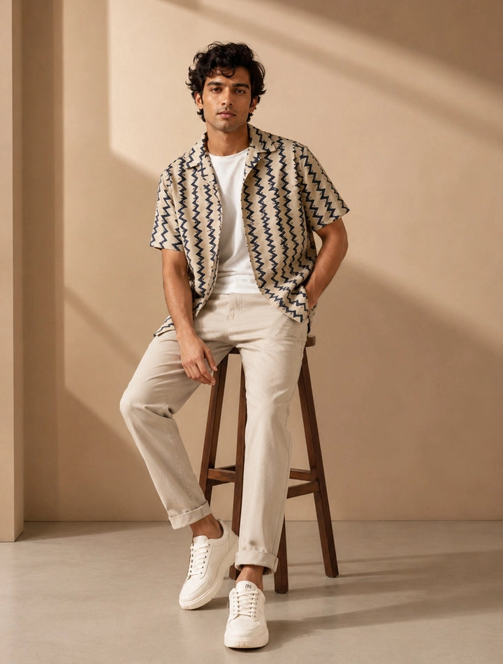 Vertical Zigzag Unisex Half Sleeves Shirts - XPST