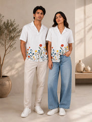 White Bottom Flower Unisex Half Sleeves Shirts - XPST