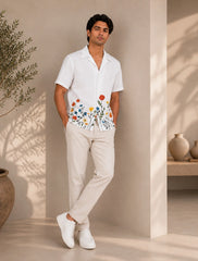 White Bottom Flower Unisex Half Sleeves Shirts - XPST