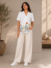 White Bottom Flower Unisex Half Sleeves Shirts - XPST