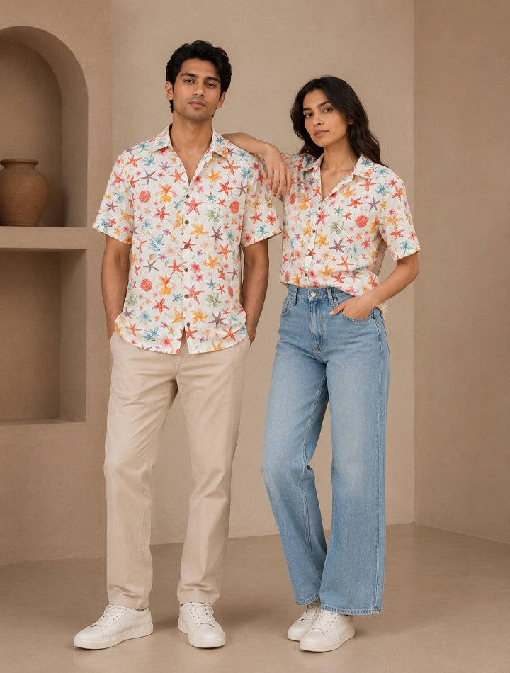 White Stars Unisex Half Sleeves Shirts - XPST