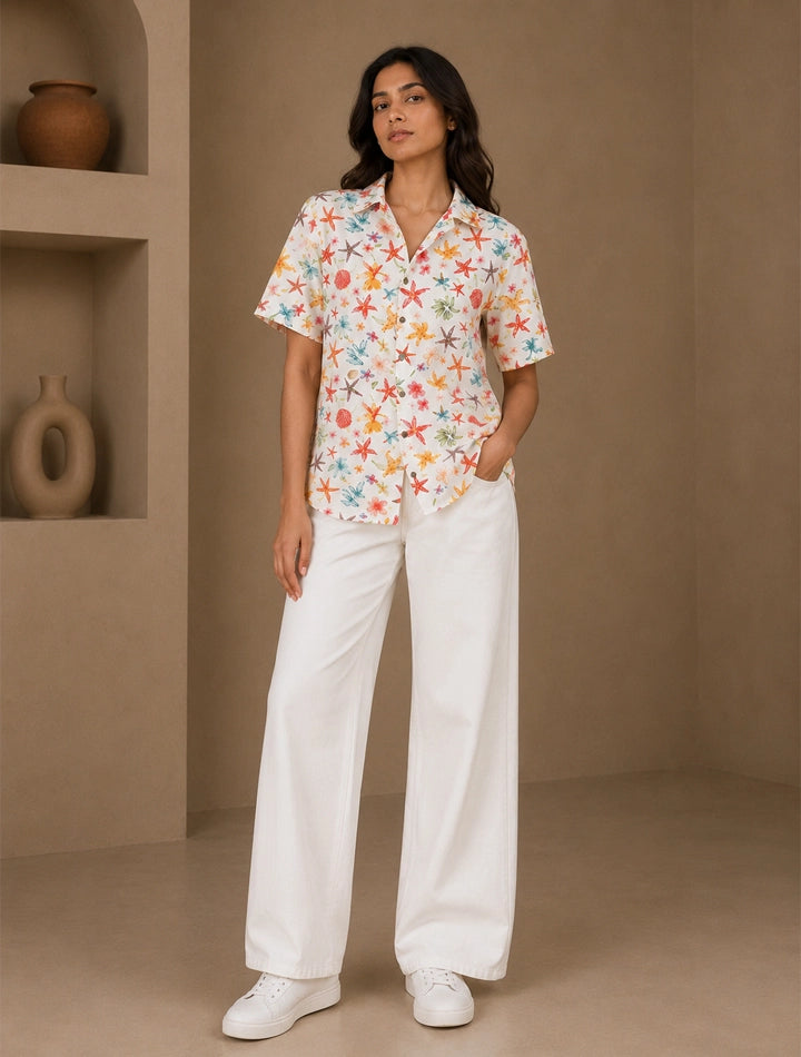 White Stars Unisex Half Sleeves Shirts - XPST